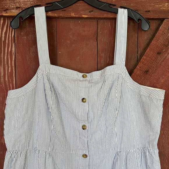 J. Crew blue/white stripe seersucker button front tank straps lined midi Size 18 - Picture 4 of 8